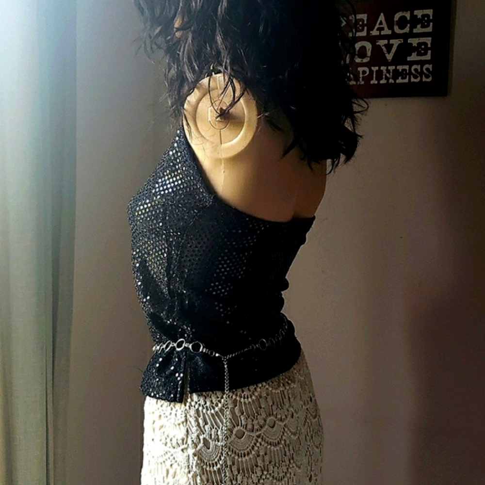 TOP Black Sequins halter stretchy top